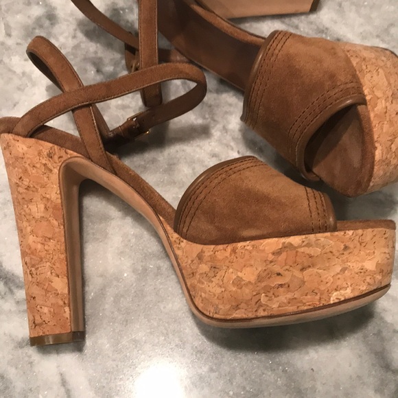 GUCCI Cork Suede Brown Platform Heels NWOB - Picture 7 of 15